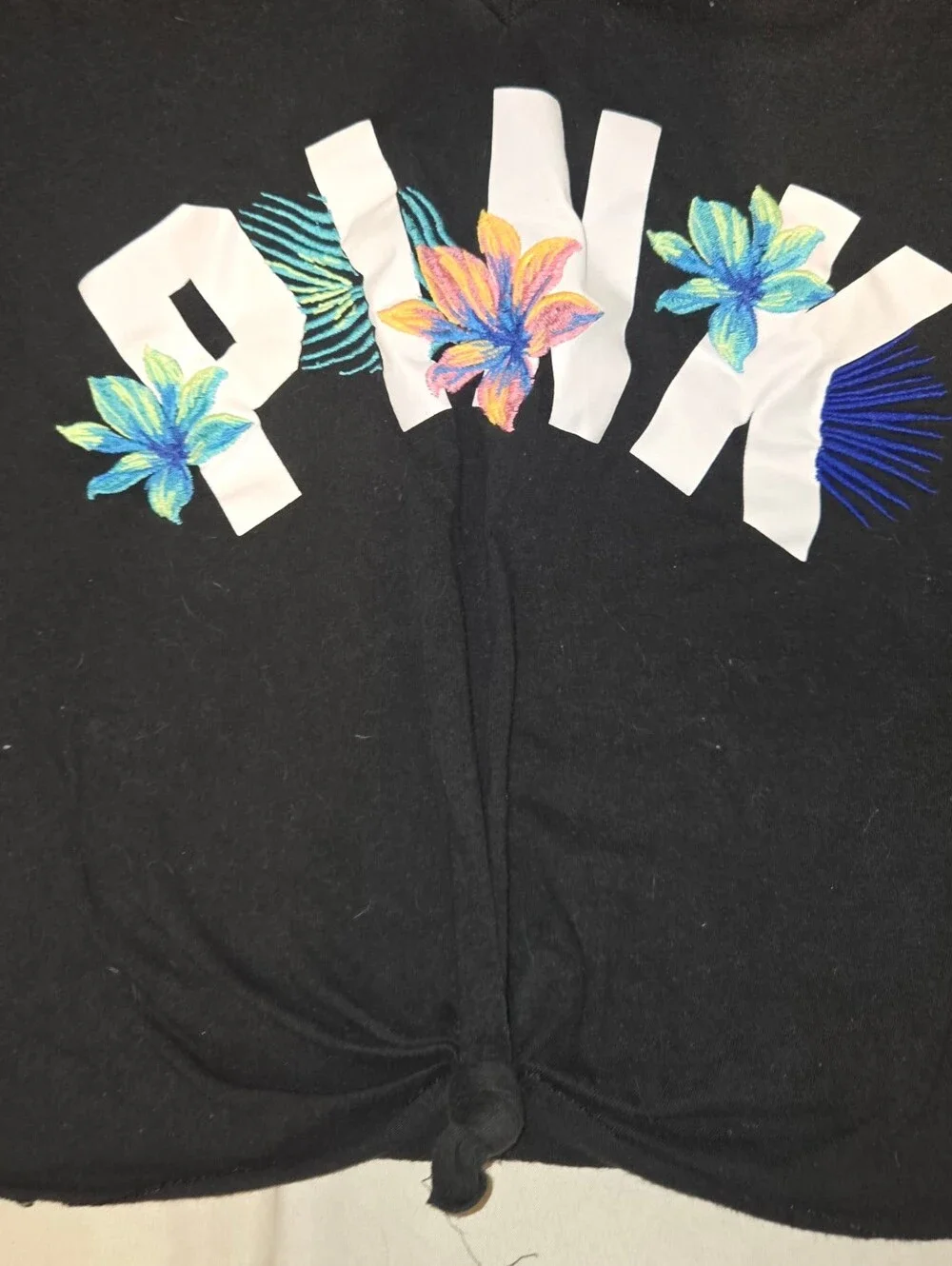 PINK Victoria's Secret Black Tee with Tropical Floral Bralettes Sz XS & M